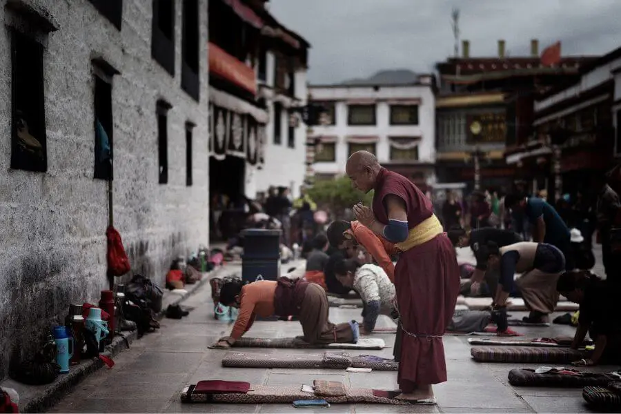 Local Pilgrims Praying at Jokhang Temple in Lhasa – Spiritual Heart of Tibet