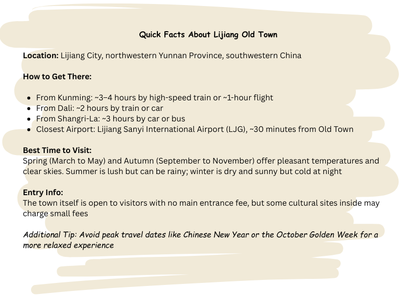 quick facts about Lijiang old town
