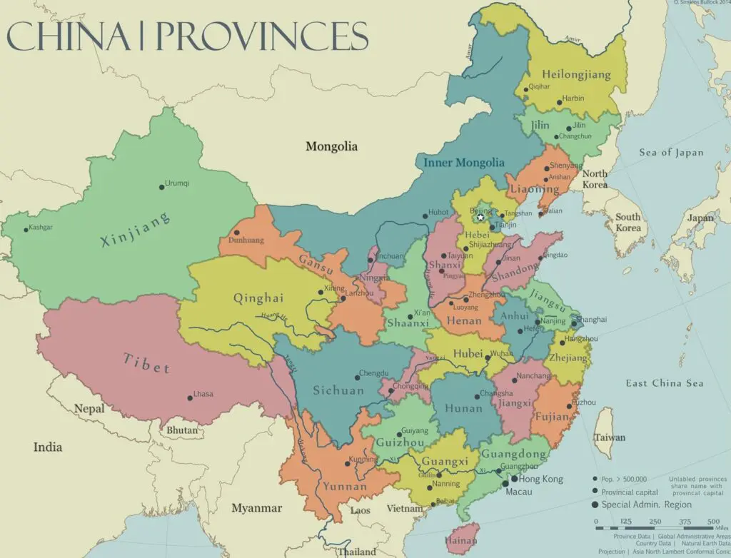 China travel destinations in a map