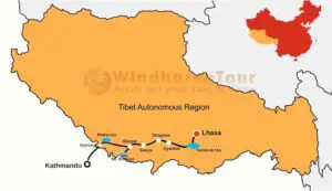Lhasa Everest Kathmandu travel map
