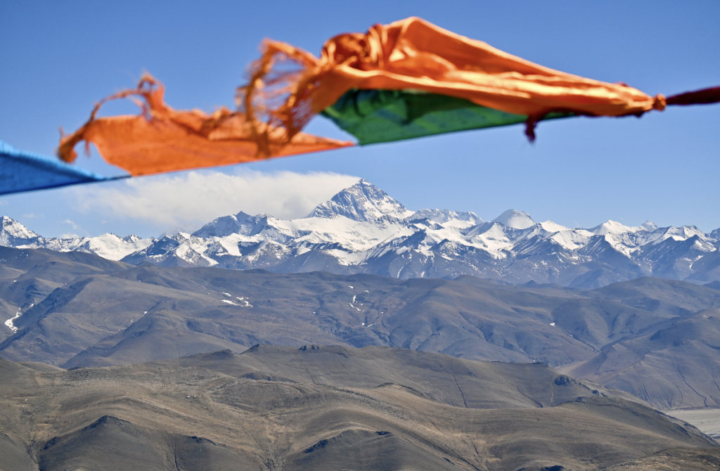 Panoramic Himalayan mountain views from Gawu La Pass on the Tibet Everest Base Camp route