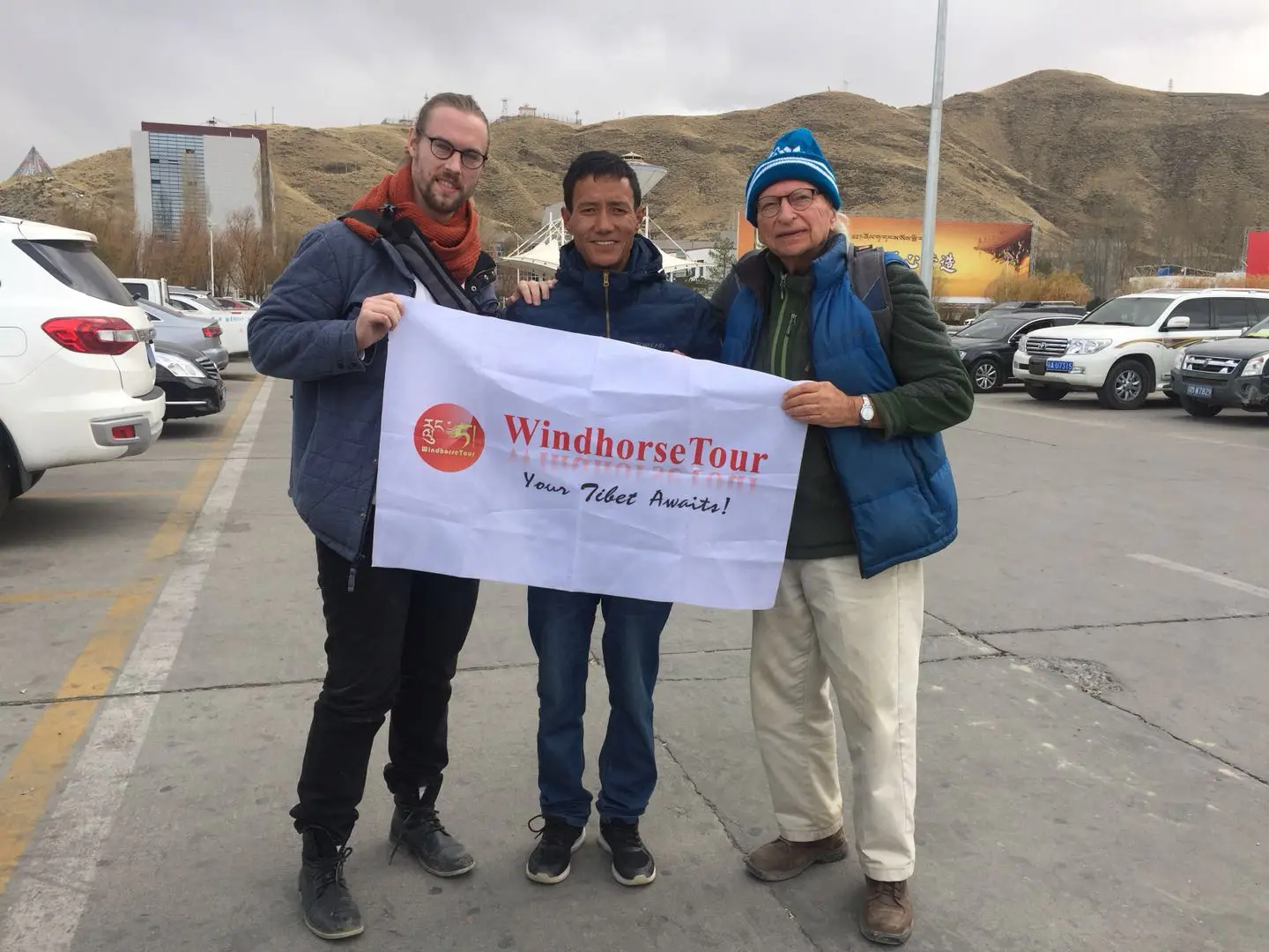Jampa Wangdue with clients in Lhasa downtown