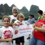 WindhorseTour family group enjoying a Li River cruise from Guilin to Yangshuo