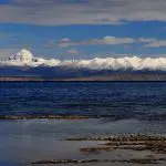 Panoramic view of Mount Kailash from Manasarovar Lake in Tibet
