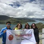 WindhorseTour travelers at Yamdrok tso lake