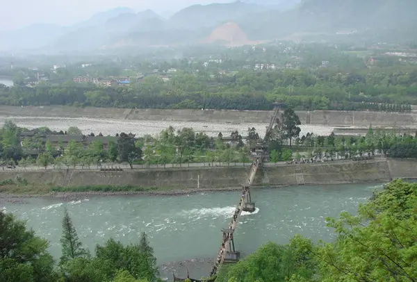Distant View of Dujiangyan Irrigation System – Ancient Engineering Marvel near Chengdu