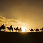 Amazing Sunset Over the Echoing Sand Mountains near Dunhuang