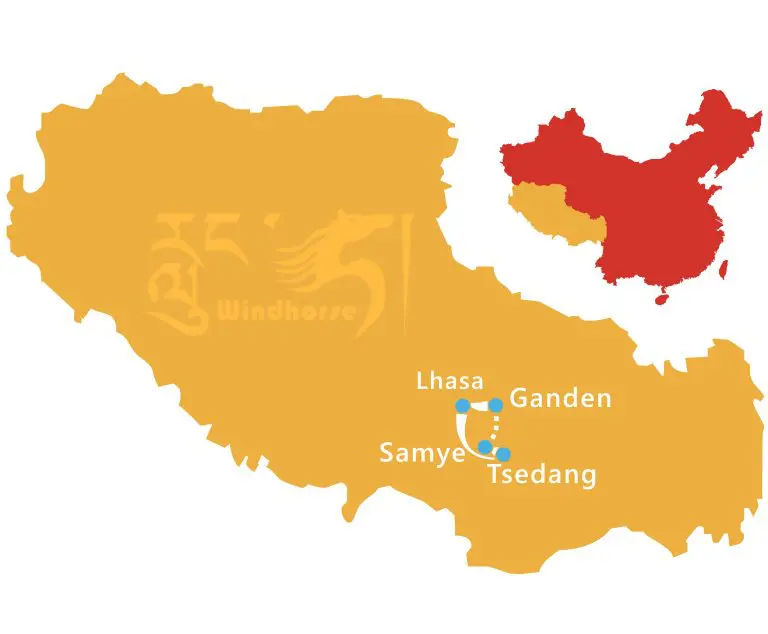Tibet Ganden to Samye Trekking Tour Map