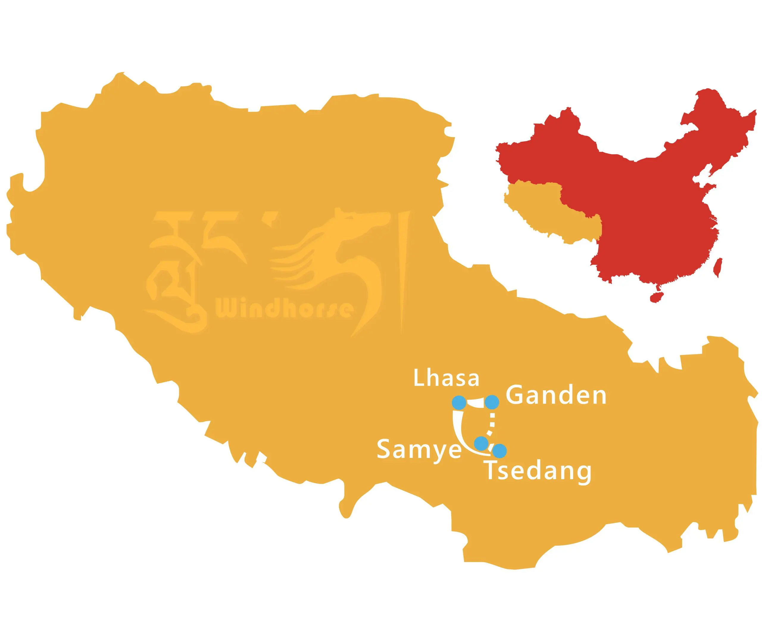 Tibet Ganden to Samye Trekking Tour Map