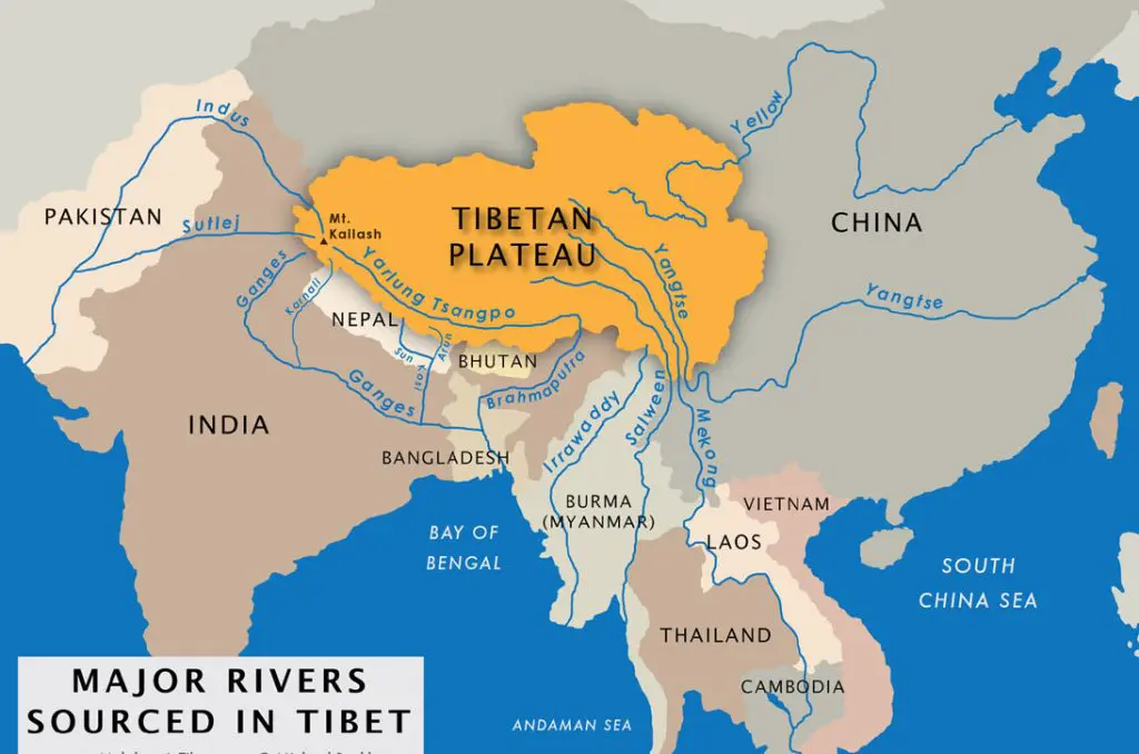 Map of main rivers originating from Tibet, known as Asia’s Water Tower
