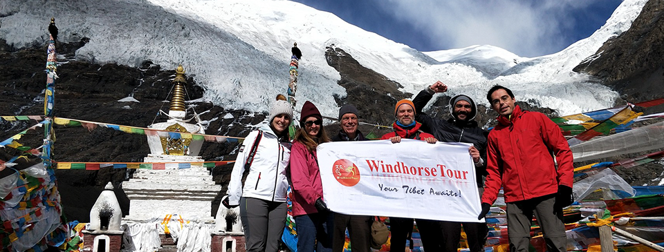 WindhorseTour travelers at Karola Glacier on their Lhasa to Kathmandu Group Tour