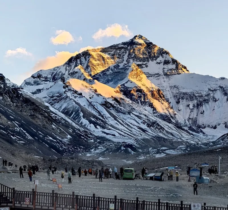 Stunning sunset over Mount Everest in Tibet in December
