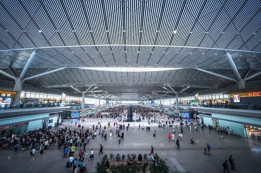 The massive, modern exterior of Xi'an North high-speed railway station