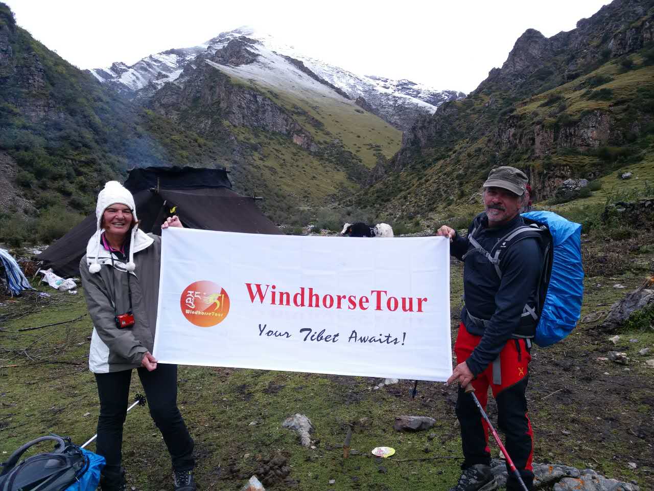 WindhorseTour Travelers Cristina and Luigi on the Ganden to Samye Trek, Tibet