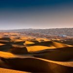 Sunset view at Taklamkan desert silk road
