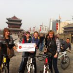 WindhorseTour travelers cycling on the ancient city wall in Xi’an